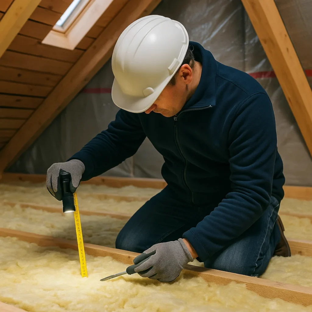 Audyt energetyczny co to jest – kontrola izolacji na poddaszu, pomiar grubości ocieplenia.