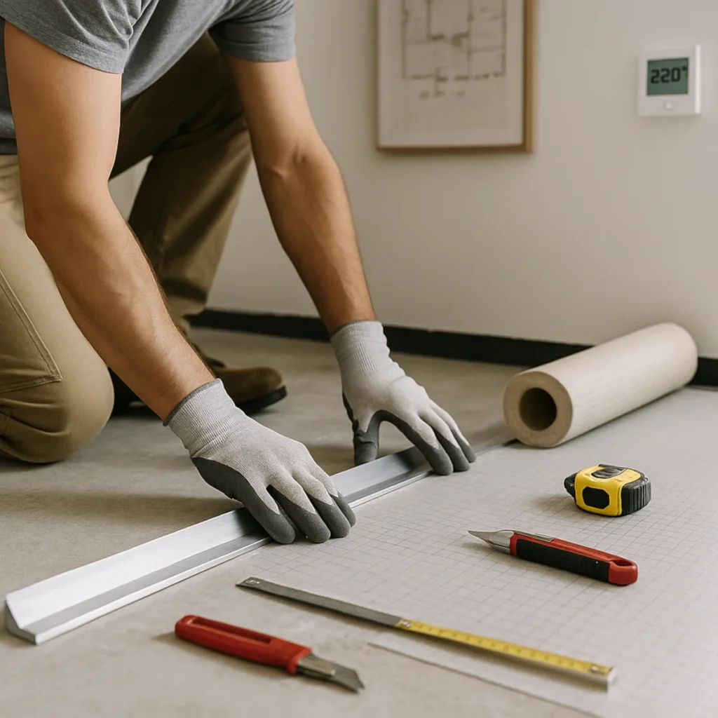 Montaż podkładu PUM pod panele na ogrzewaniu podłogowym w salonie