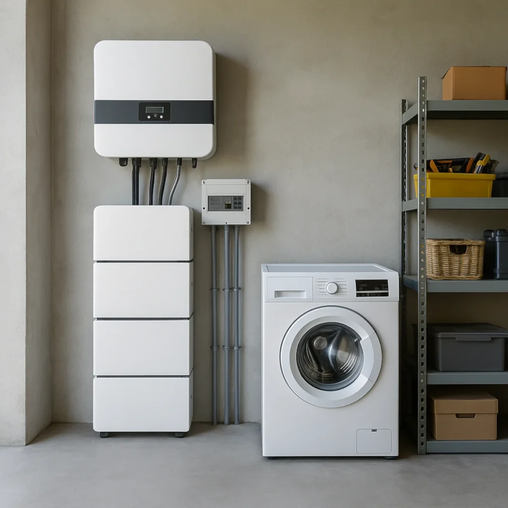 Pomieszczenie techniczne z magazynem energii, inwerterem fotowoltaiki