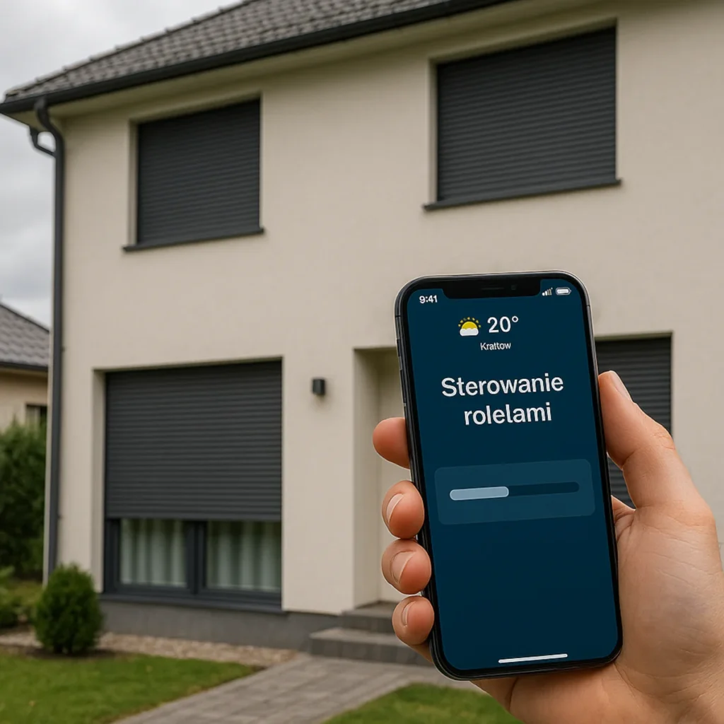 Dom jednorodzinny z inteligentnymi roletami zewnętrznymi sterowanymi smartfonem