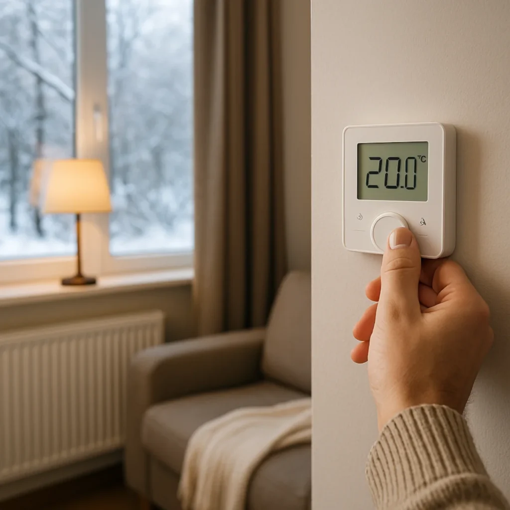 Jak obniżyć rachunki domowe zimą – ustawienie termostatu na 20°C w salonie