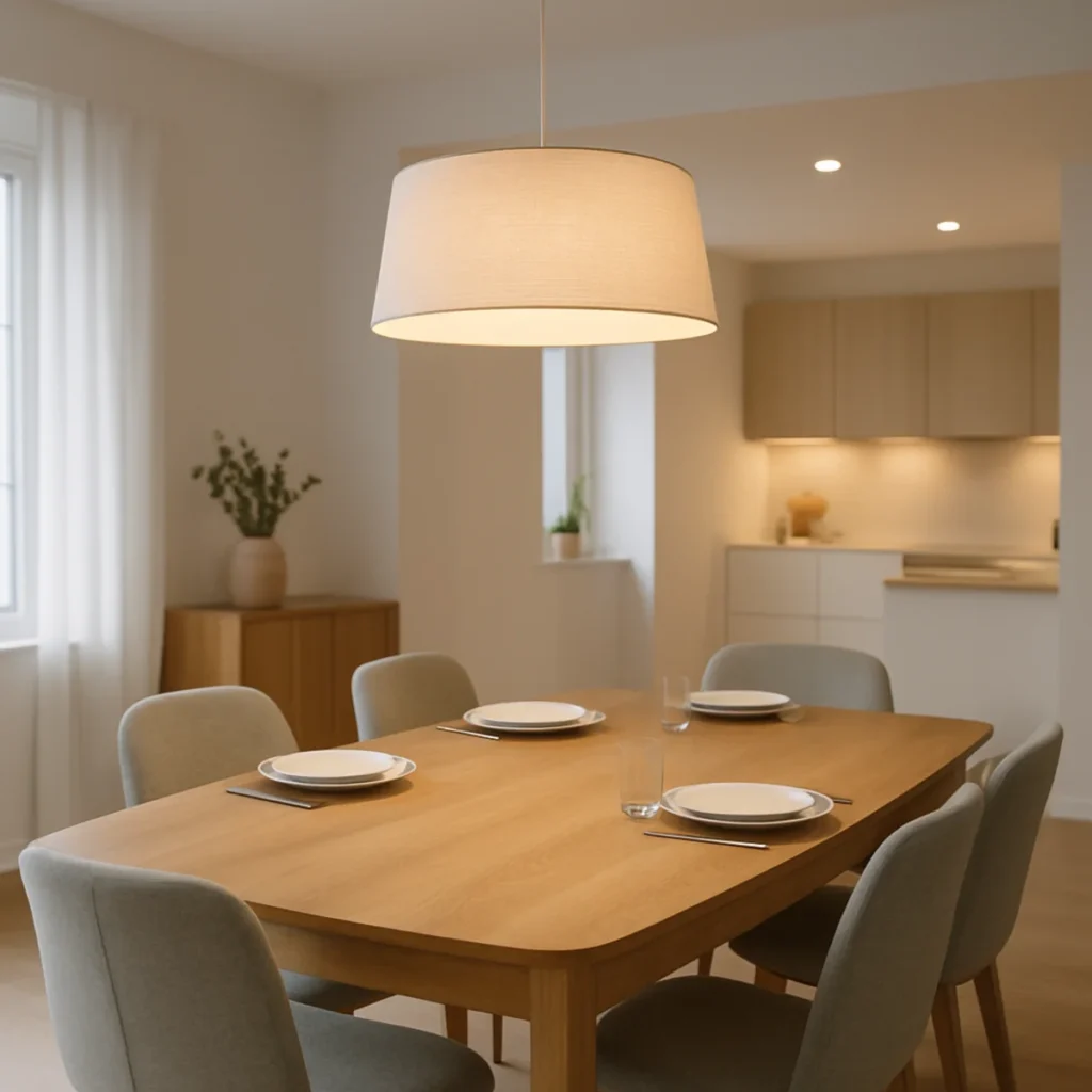 Lampy nad stół do jadalni w jasnej skandynawskiej jadalni