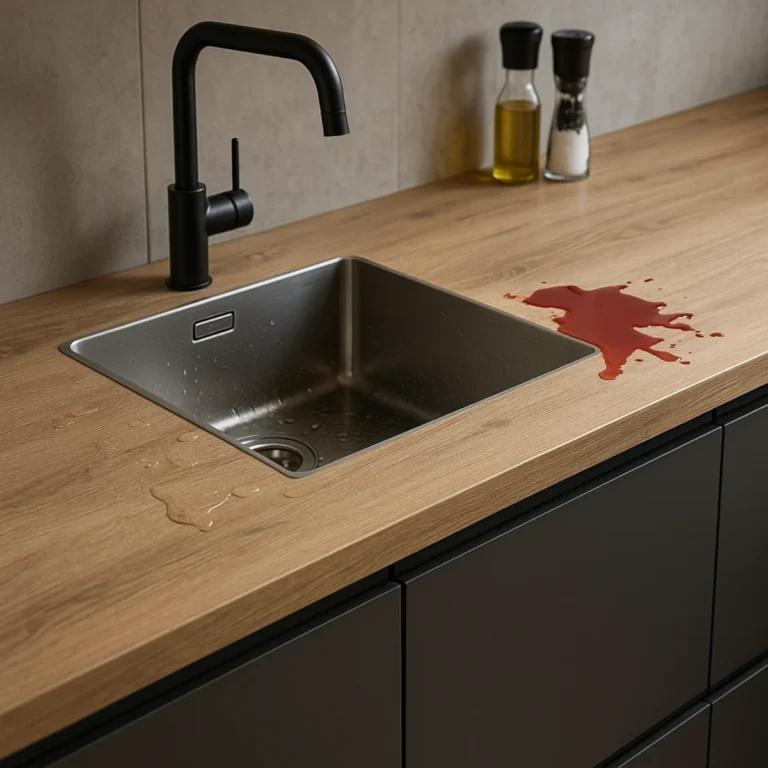 Blat kuchenny odporny na wilgoć i plamy przy zlewie podblatowym