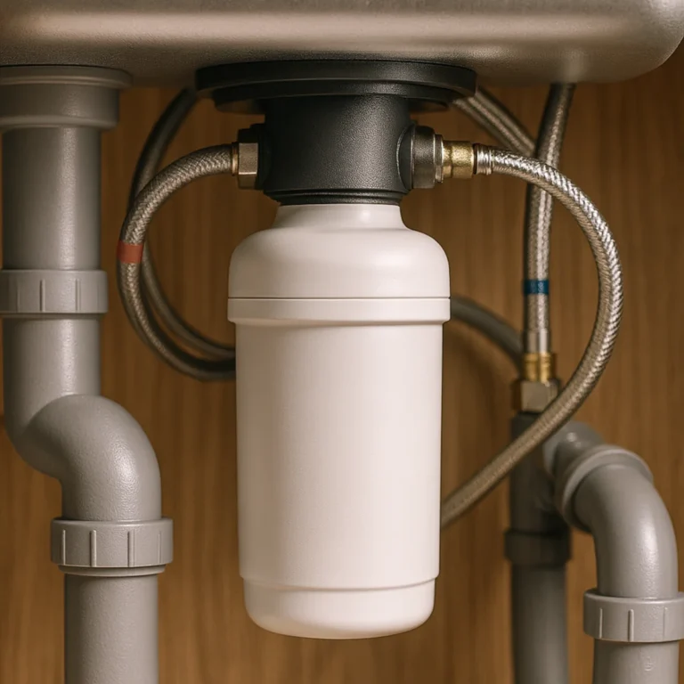 Filtr wody pod zlewem kuchennym podłączony do instalacji
