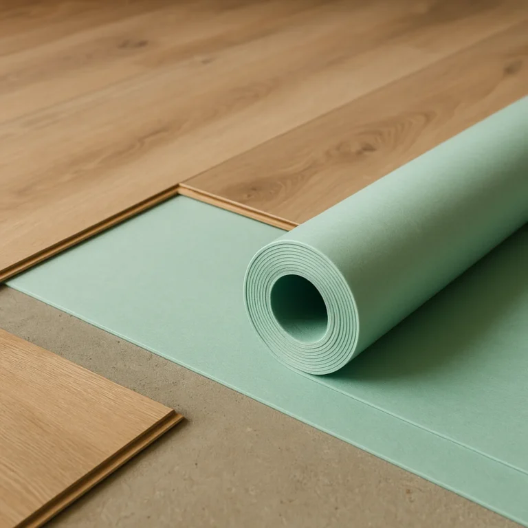 Podkład pod panele w rolce na betonowej posadzce przed montażem paneli podłogowych