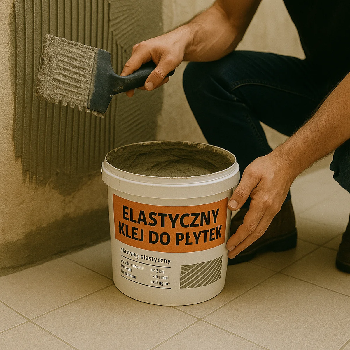 Nakładanie elastycznego kleju do płytek na ścianę – profesjonalna chemia budowlana do domu