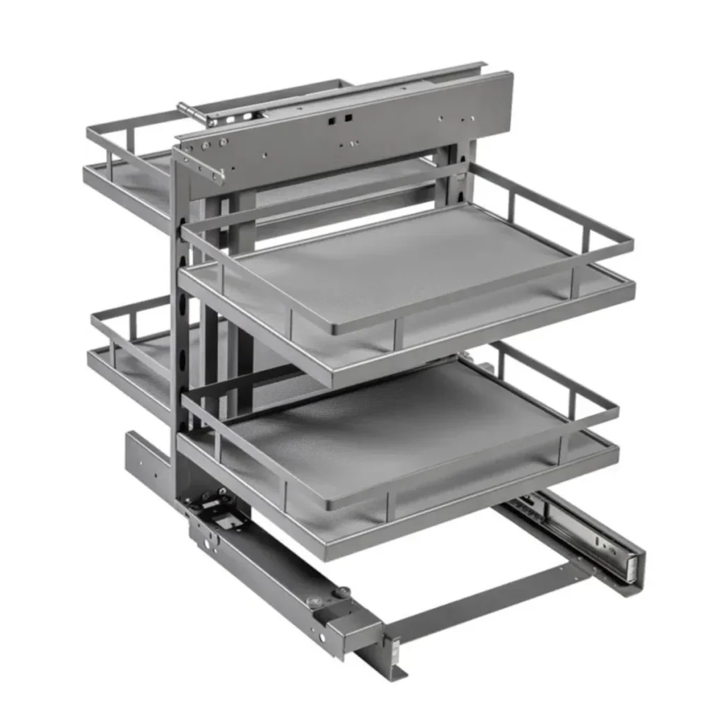Metalowy mechanizm szuflady cargo do kuchni z trzema półkami – system wysuwny