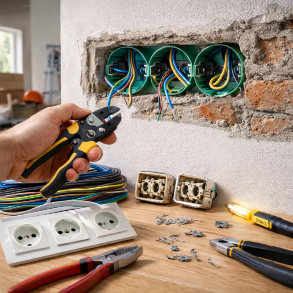 Okablowanie elektryczne w mieszkaniu podczas remontu – przewody w puszkach i przygotowanie osprzętu