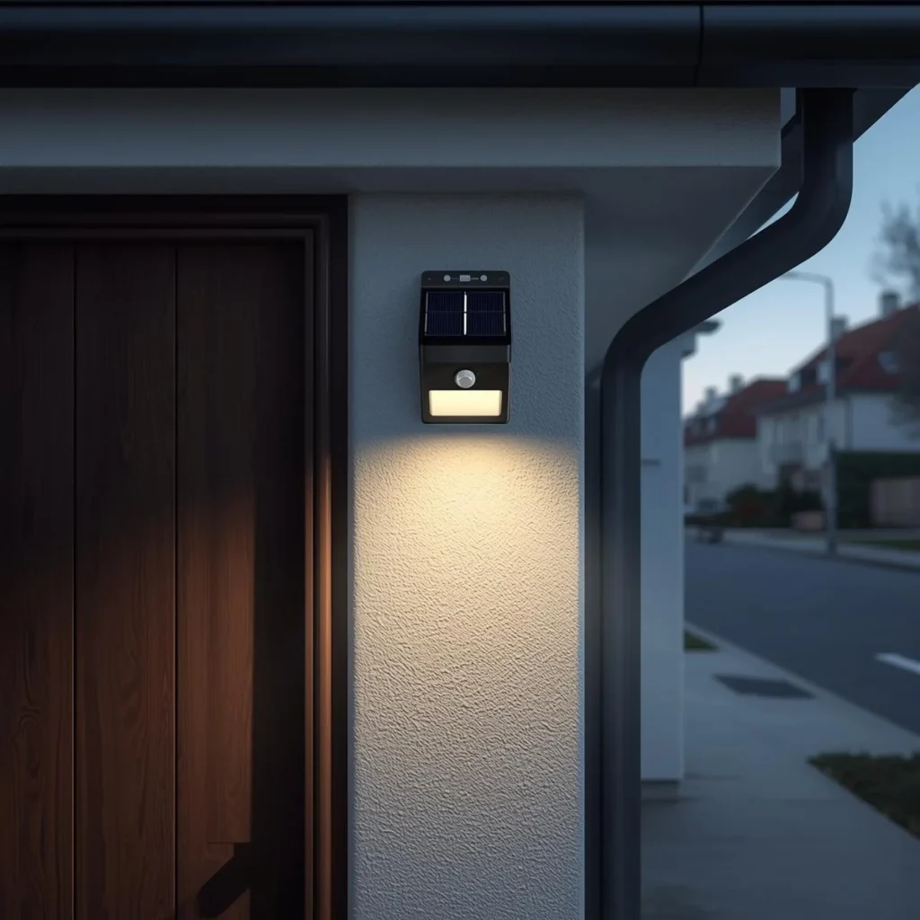 Lampa solarna LED z czujnikiem ruchu przy wejściu do domu, dobre oświetlenie bez rachunków
