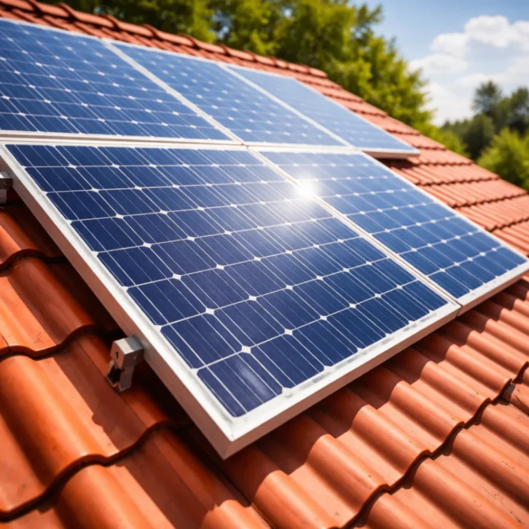 Zbliżenie paneli fotowoltaicznych na dachu z blachy trapezowej