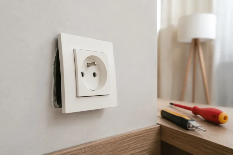 Luźne gniazdko elektryczne odstające od ściany
