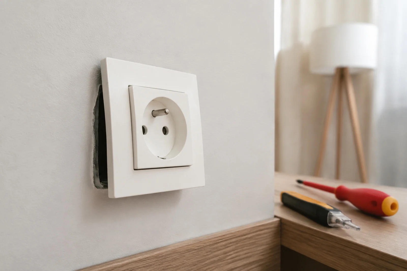 Luźne gniazdko elektryczne odstające od ściany